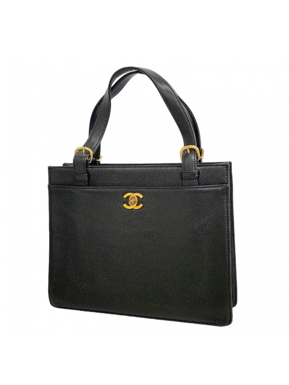 Chanel Handbag Caviar Leather Black Gold